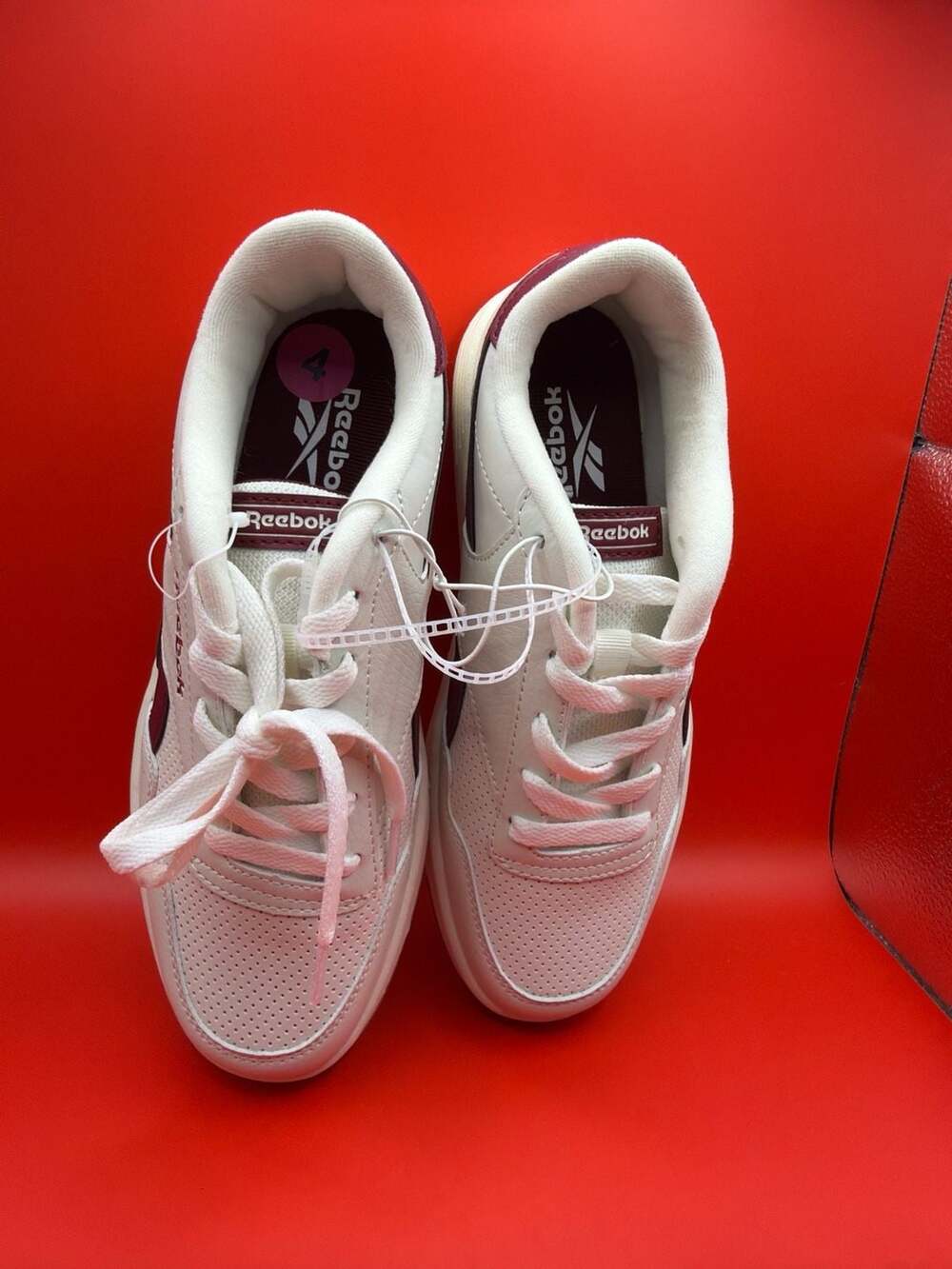 Reebok Court Advance Big Kids Shoes White Burgundy Size 4